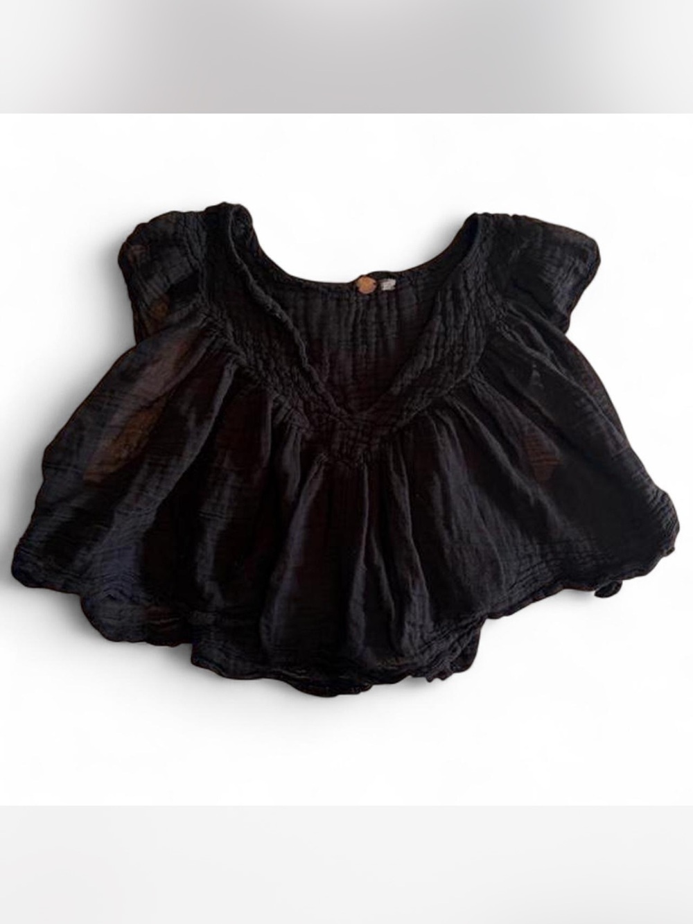 Free People Black Gauzy Peasant Tunic Top